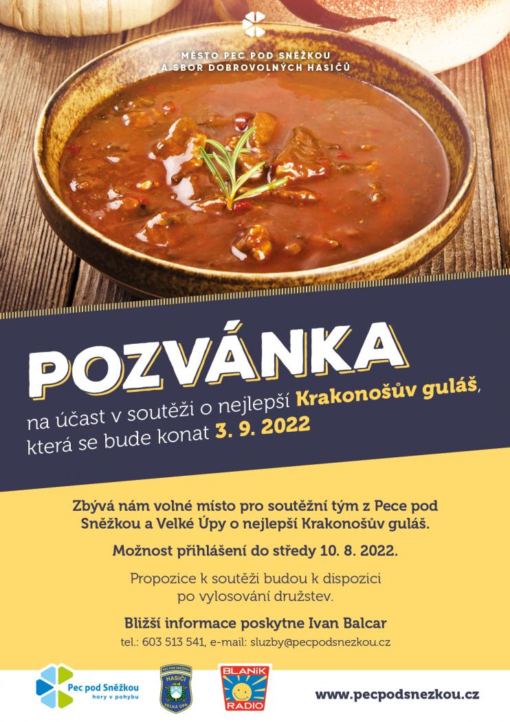 Pozvánka na Krakonošův guláš 2022 - REGISTRACE UZAVŘENA