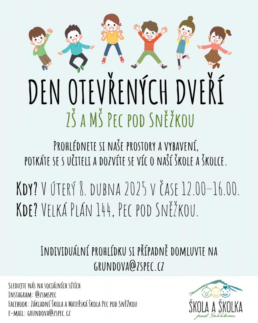 Den otevřených dveří ZŠ a MŠ Pec pod Sněžkou