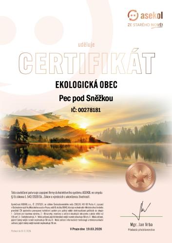 Pec pod Sněžkou získala certifikát Ekologická obec