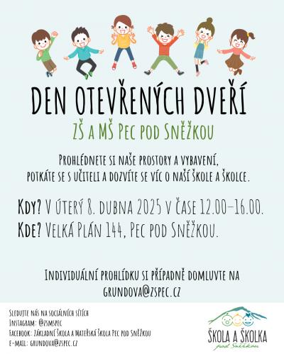 Den otevřených dveří ZŠ a MŠ Pec pod Sněžkou